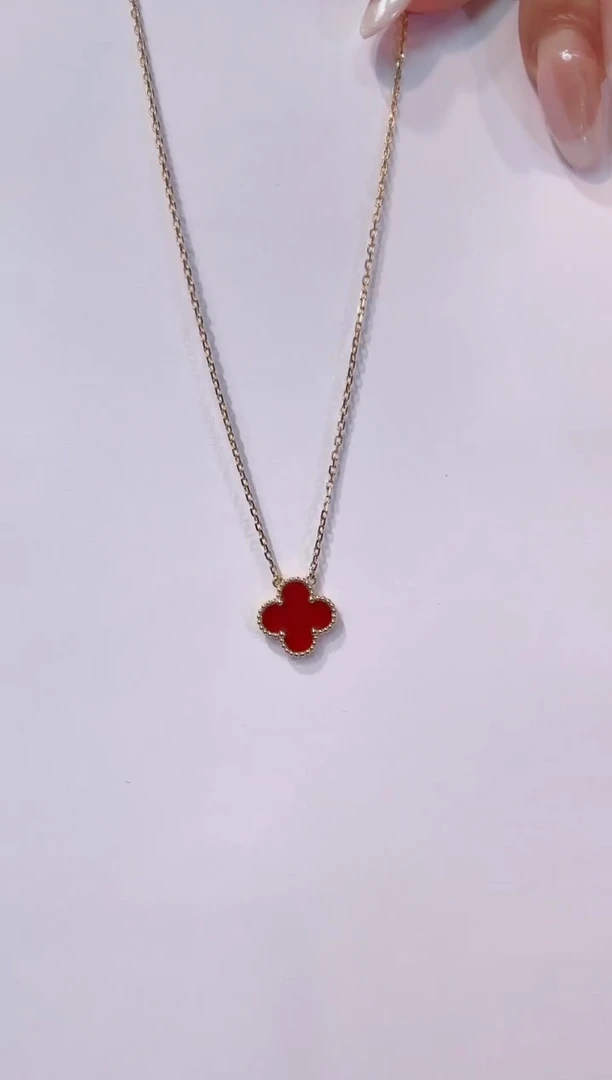 玛瑙/玉髓项链18K金镶嵌红色