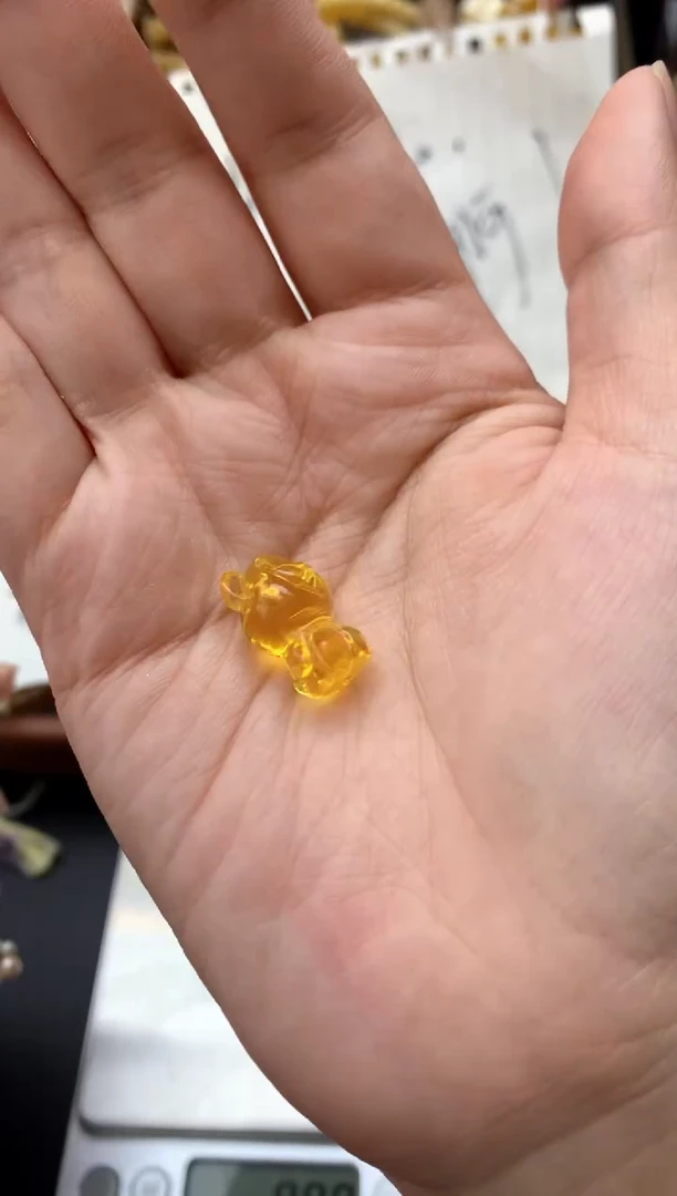 【闪购商品】未镶嵌琥珀珠宝奇石078琥珀蜜蜡花粉有纹小坑介意勿拍