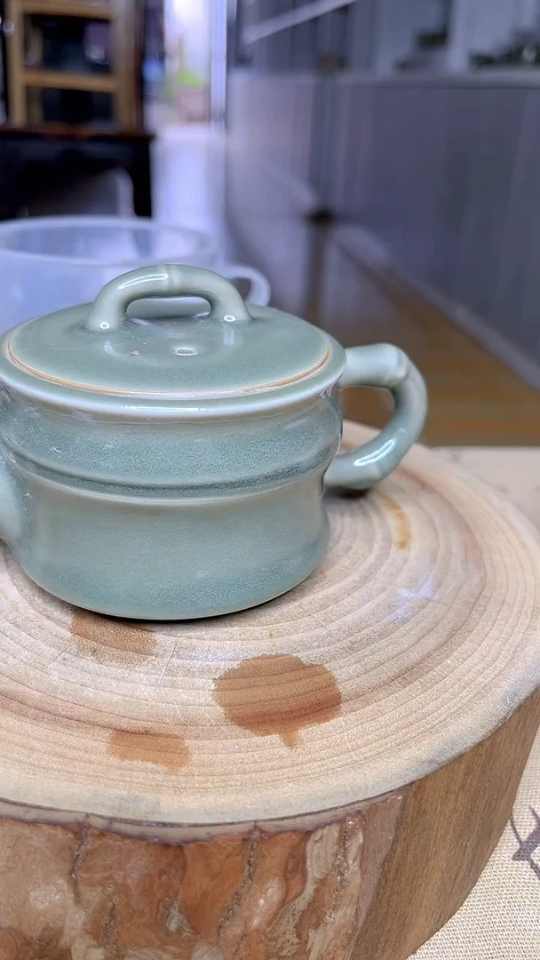 摆件原生态原矿青绿竹节壶