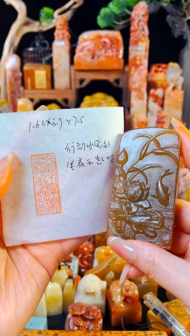 老挝石印石手工篆刻《行到水穷处坐看云起时》