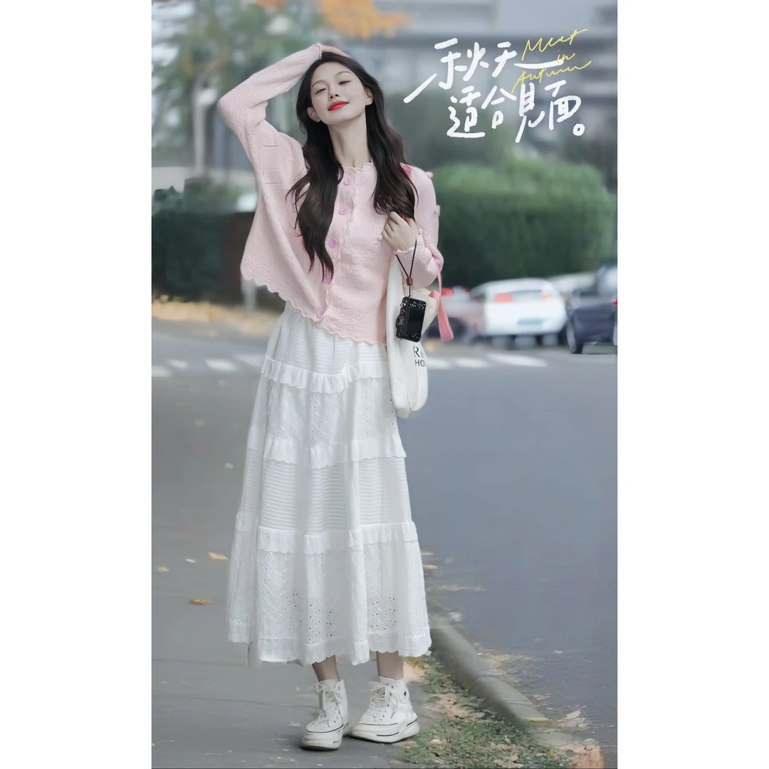 2025入春一整套女气质甜美风针织开衫上衣显瘦百搭半身裙两件套女