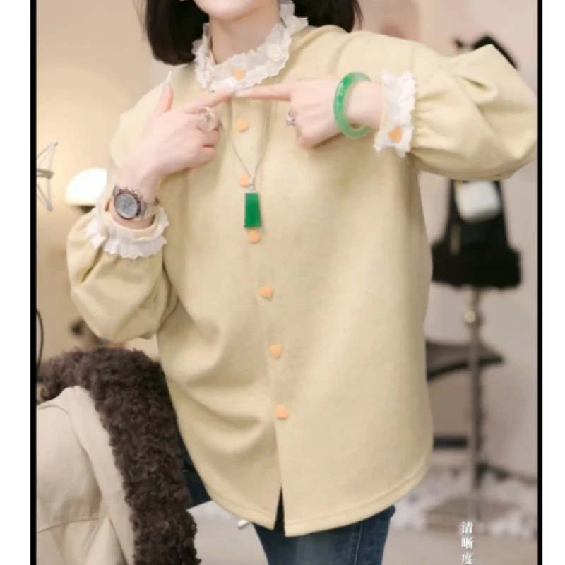 秋冬氛围感立体花瓣拼色精致系扣T恤上衣LK2508499