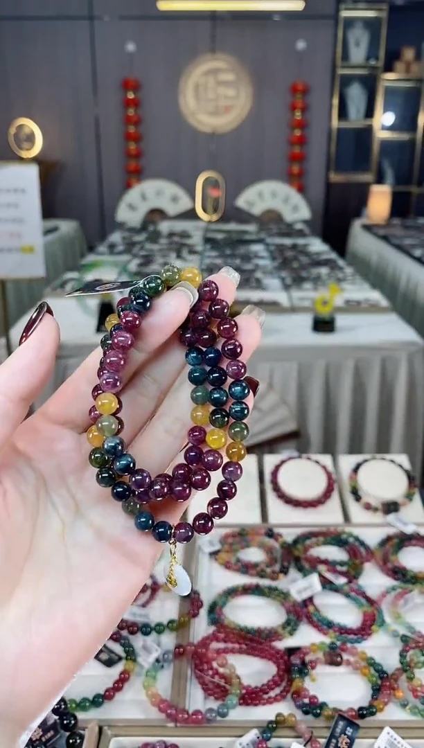 未镶嵌老矿碧玺色标彩虹三圈手串7mm+碧玺dan多样性发货一条