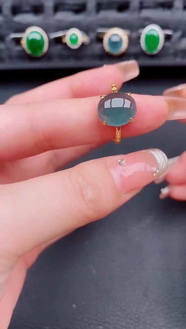 翡翠戒指银S925镶嵌天然a货翡翠308