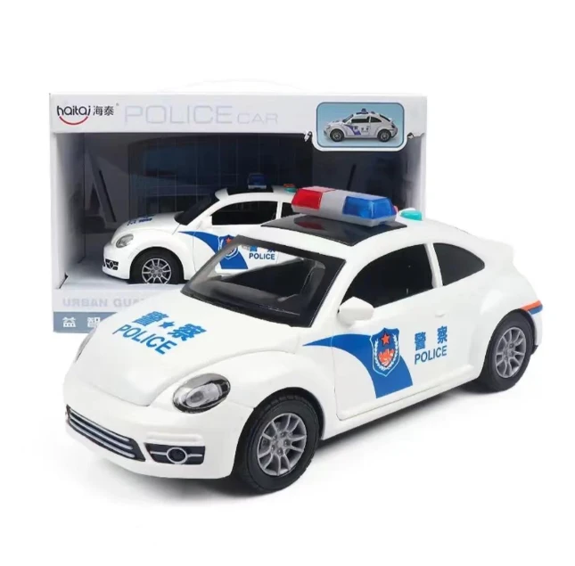 甲壳虫声光警车 车门可开 带灯光音效 长20厘米 礼盒发货