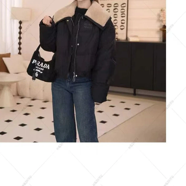 【雪精灵】羊羔毛大翻领短款拼接羽绒服小个子冬新款+NY126