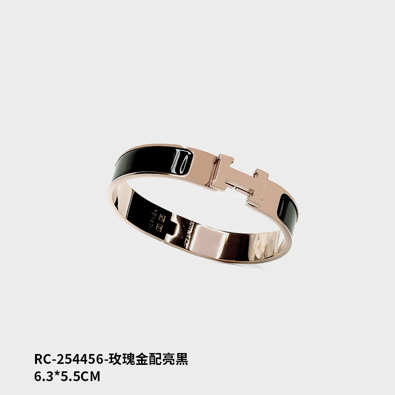 钛钢手镯 【工厂直销】RC-254456-玫瑰金配黑1男女同款手镯