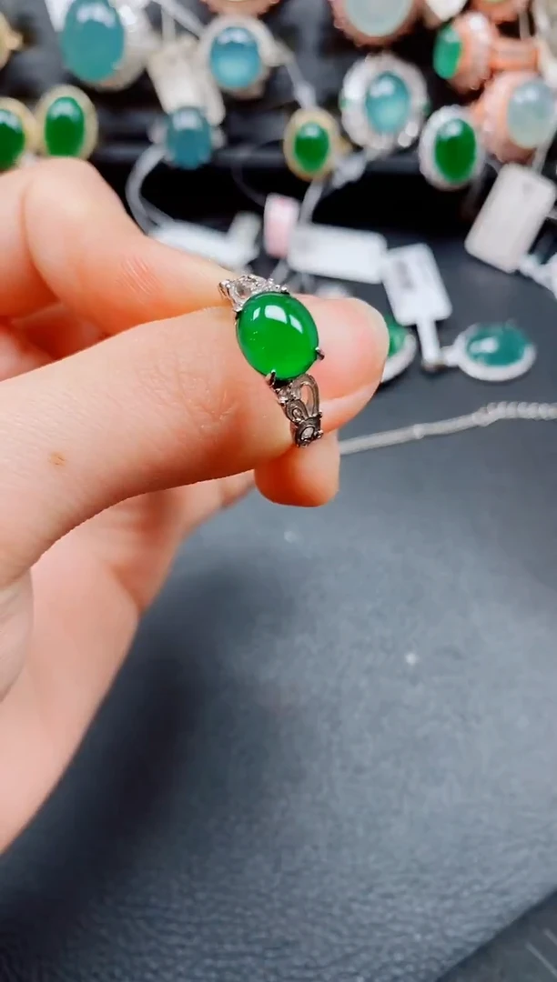 银S925镶嵌戒指翡翠翡翠