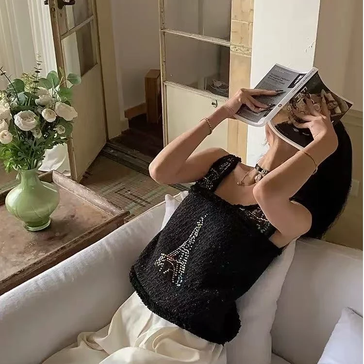 99新 Chanel/香奈儿 Chanel17A大都会黑金埃菲尔铁塔刺绣背心38码