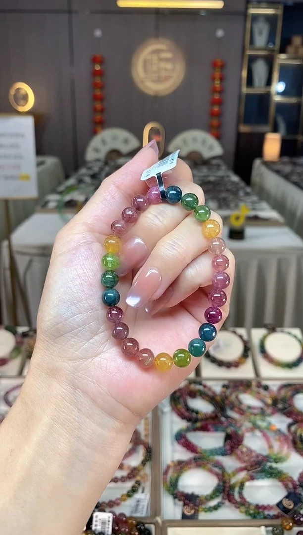 未镶嵌冰透体老矿碧玺彩虹单圈手串7mm+碧玺hon多样性发一条