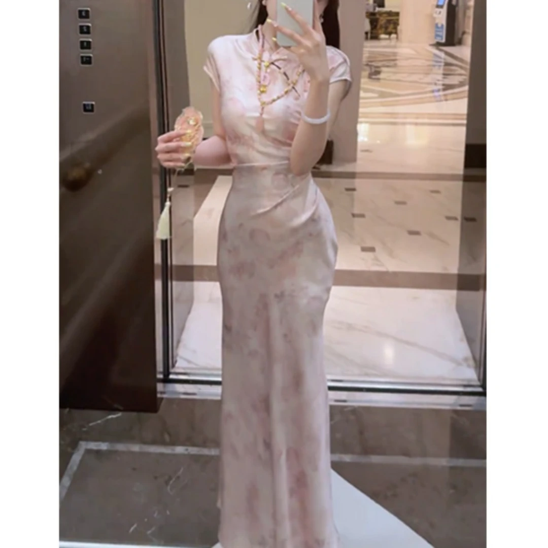 中国风气质旗袍连衣裙女装夏季新款新中式高级感长裙优雅裙子9015