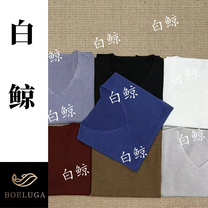 【白鲸】2025年夏季新款和纸纱V领针织短袖女宽松显瘦2597