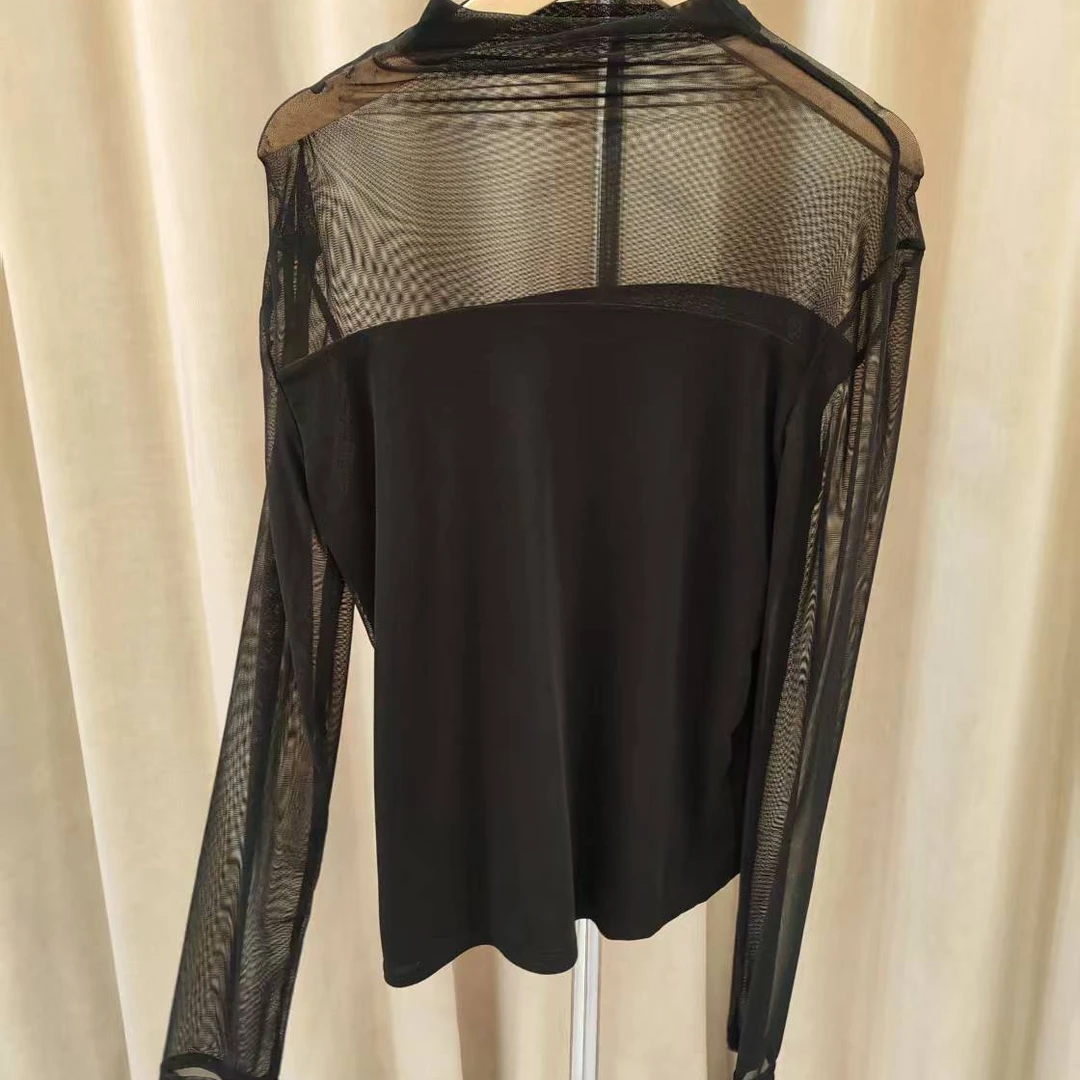 新款半高领网纱气质打底衫长袖T恤内搭修身Q1268