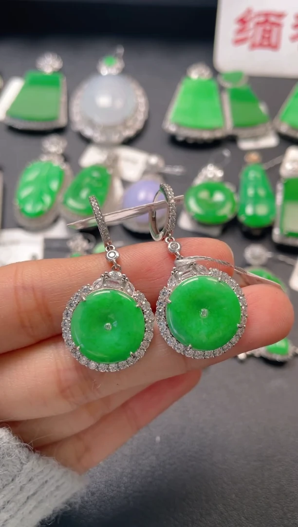 吊坠(不含链)银S925镶嵌翡翠耳坠