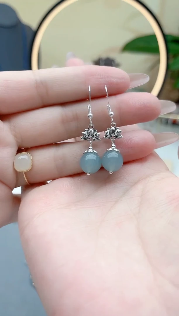 石英质玉银S925镶嵌耳饰01