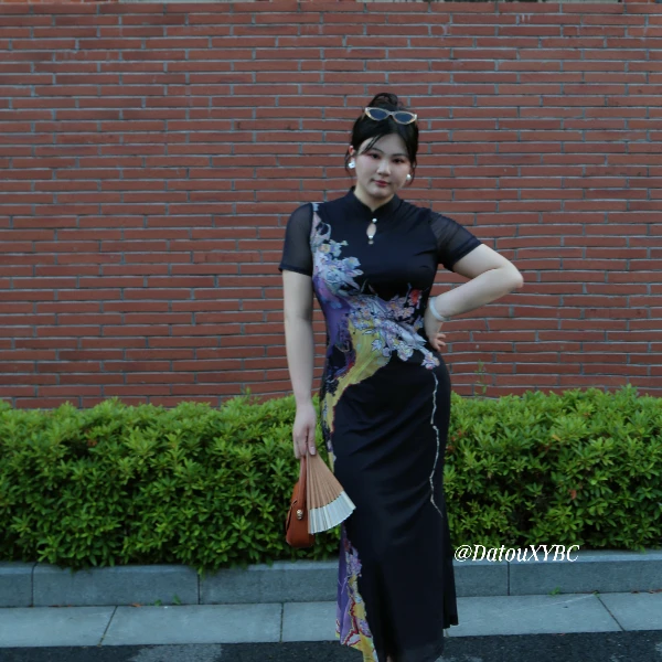 哒头.Studio【涂鸦旗袍】微胖mm2025大码设计感两穿改良旗袍连衣裙