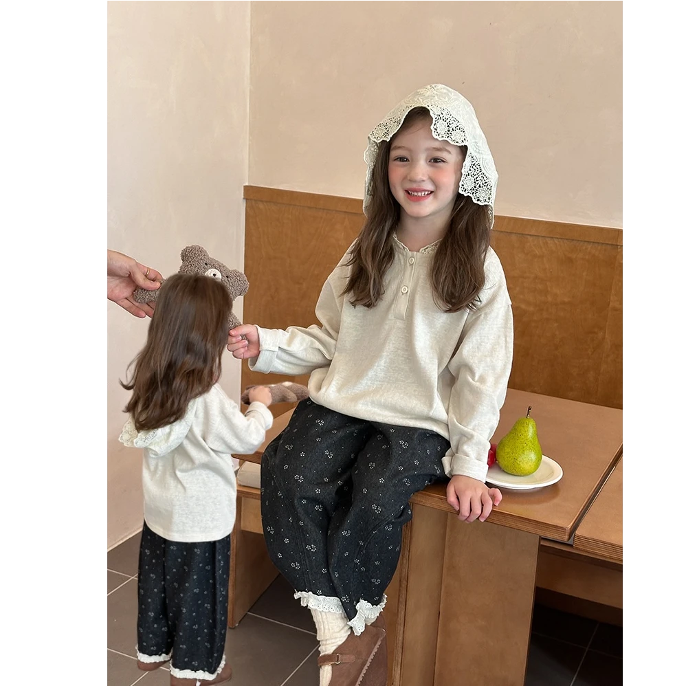 【依妈童品】女童甜美长袖T恤韩版休闲儿童气质蕾丝连帽衫 25F048