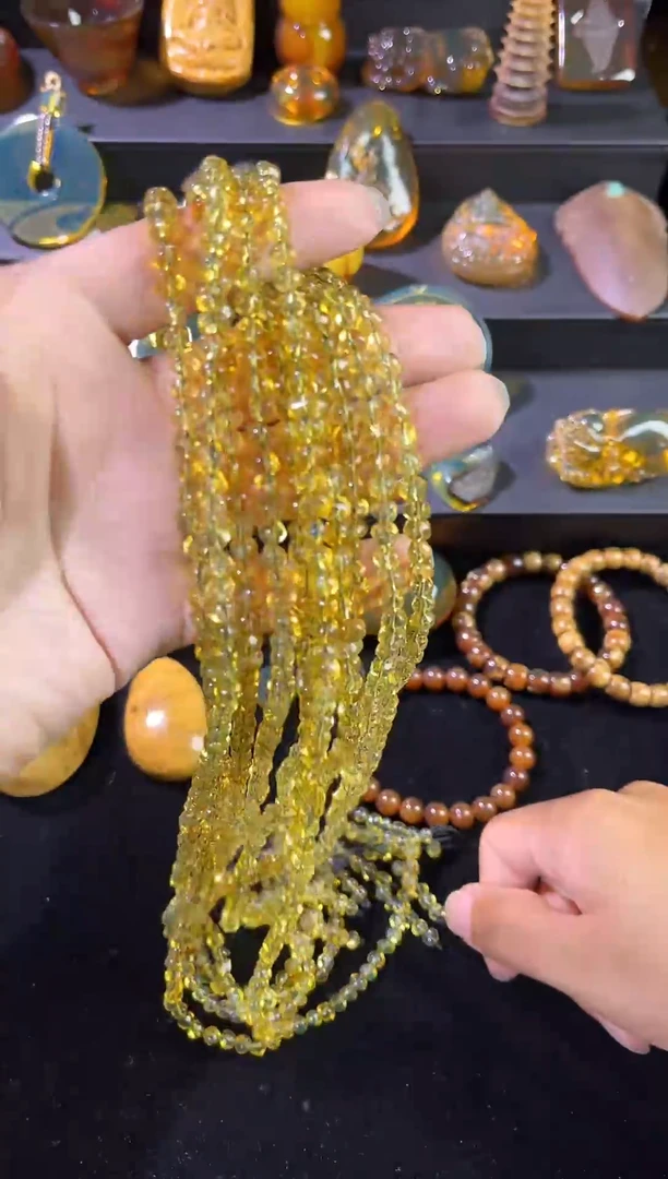 琥珀颈饰未镶嵌净水金兰随型切面毛衣链