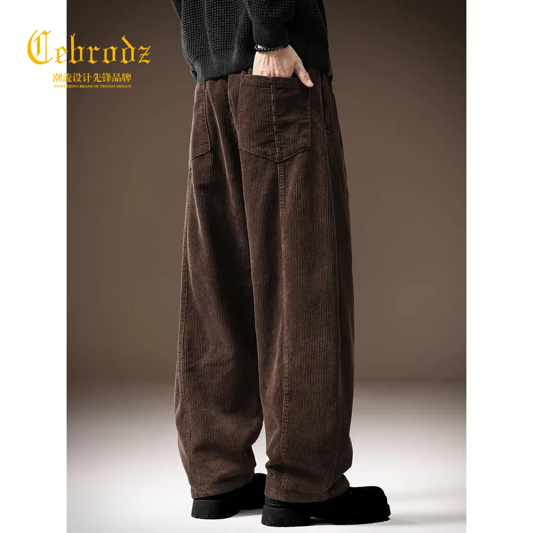 法国Cebrodz高端美式慵懒风灯芯绒男士休闲裤秋季宽松直筒阔腿裤