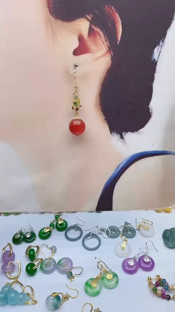 14K金镶嵌南红玛瑙耳饰147