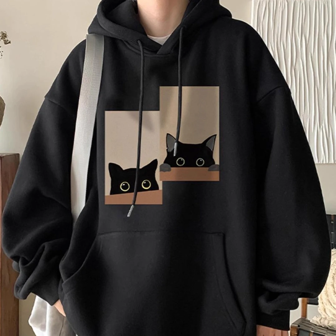 秋冬日系潮牌卡通痞帅美式复古重磅连帽卫衣男装宽松加绒潮流上衣