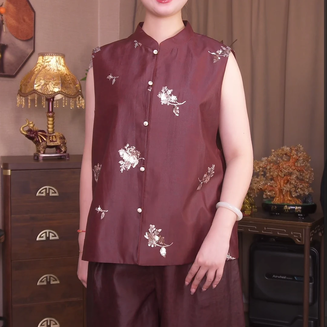 【沐杉高定】25春夏新款新中式红云纱复古桑蚕丝国风高级感马甲0202