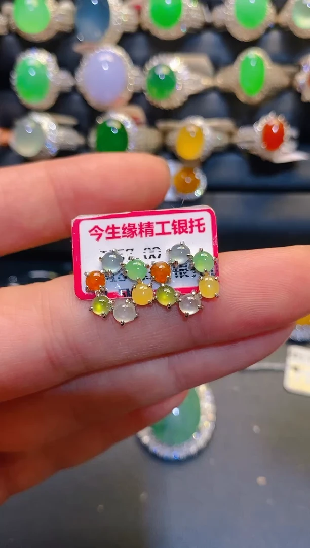 银S925镶嵌翡翠耳饰天然