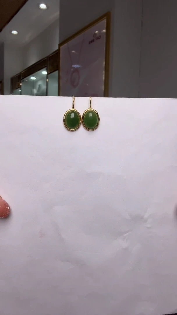 银S925镶嵌和田玉（碧玉）耳饰碧玉耳钩