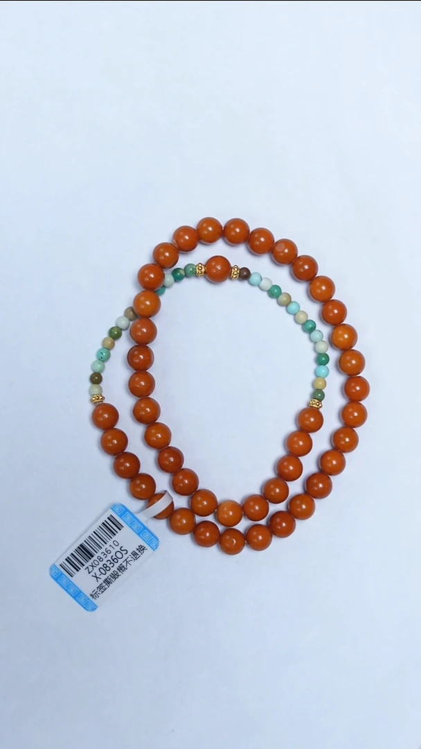 手链蜜蜡未镶嵌老蜡绿松双圈6mm