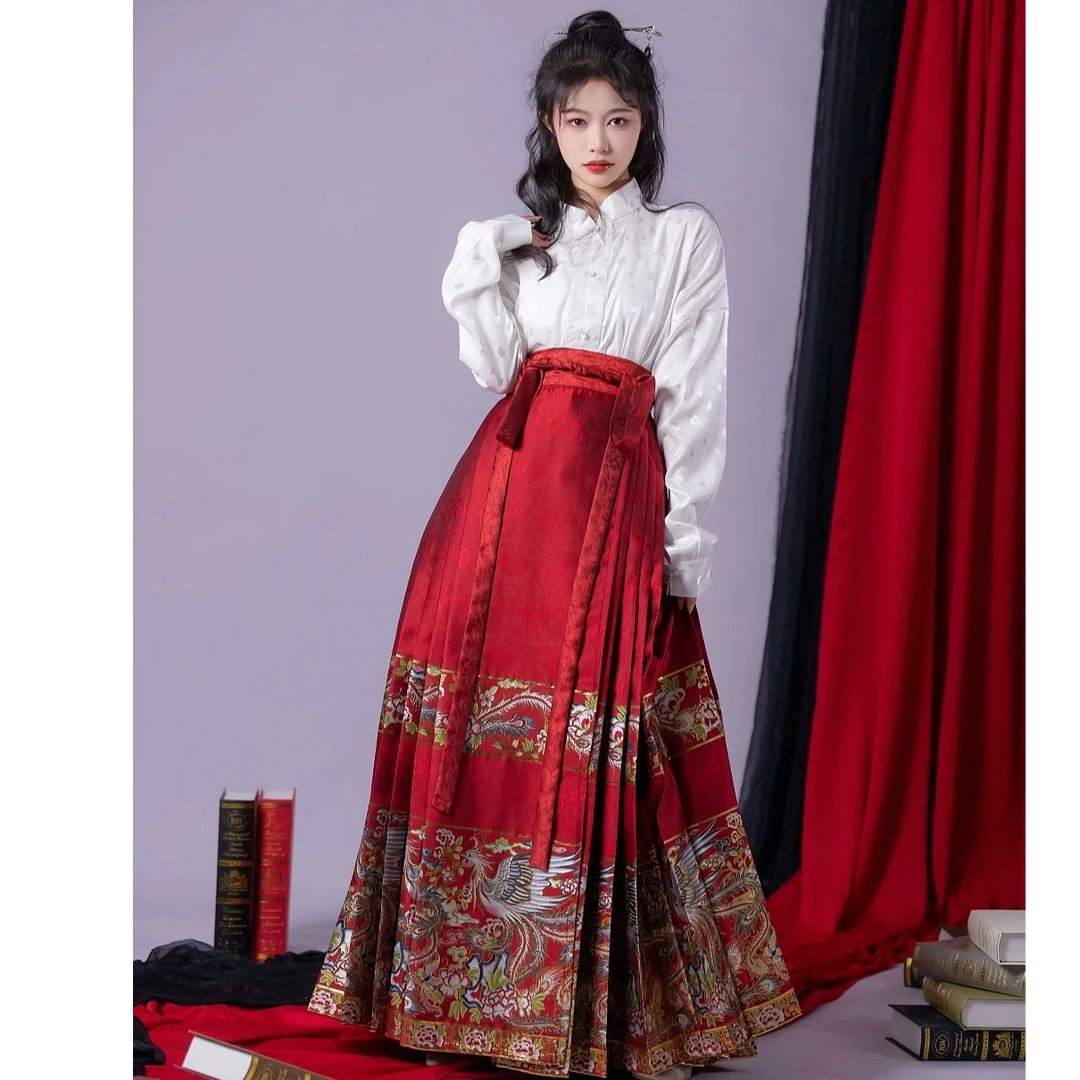 【卿枫辞】织金仿妆花凤凰长款马面裙新中式马面裙女汉元素马面裙