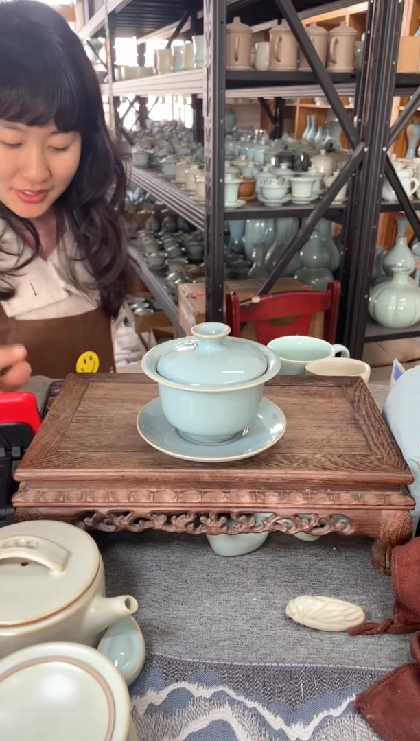 【闪购商品】其他天青 支烧手拉 元宝盖碗 微瑕