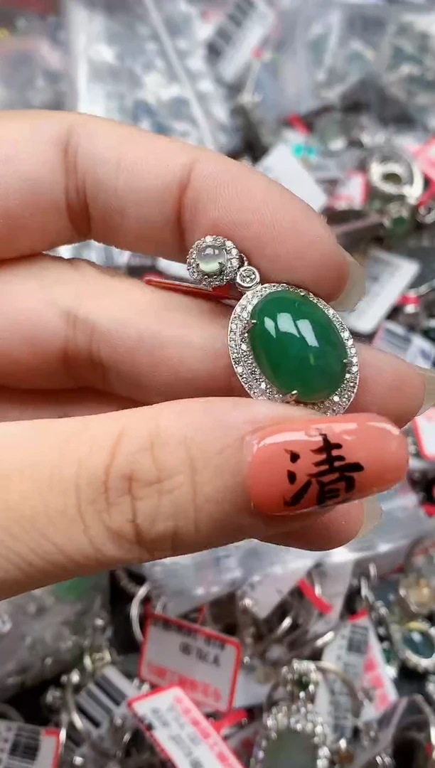 银S925镶嵌戒指翡翠天然A货缅甸翡翠