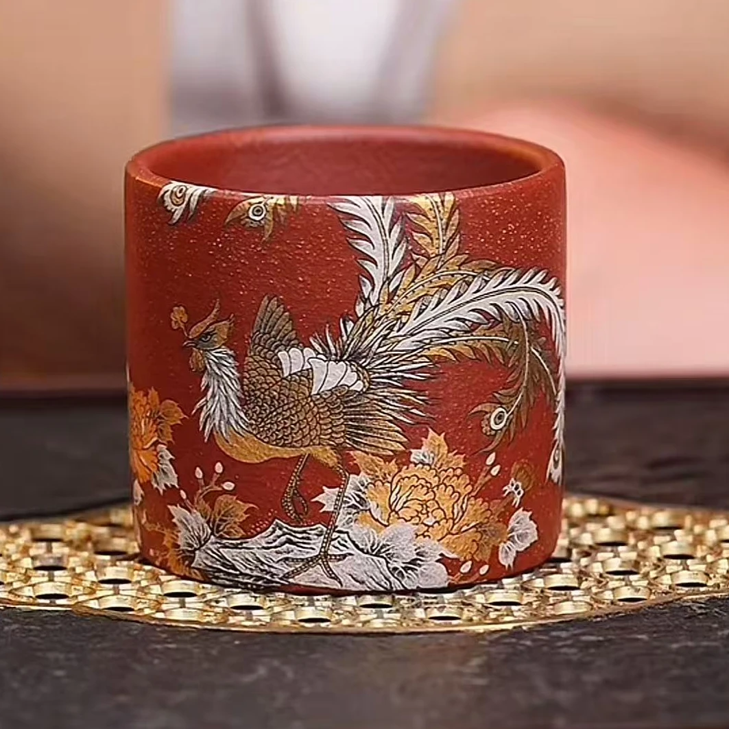 绝红降坡 凤凰金银搓 宜兴原矿紫砂 全手工主人杯紫砂杯 茶道文玩