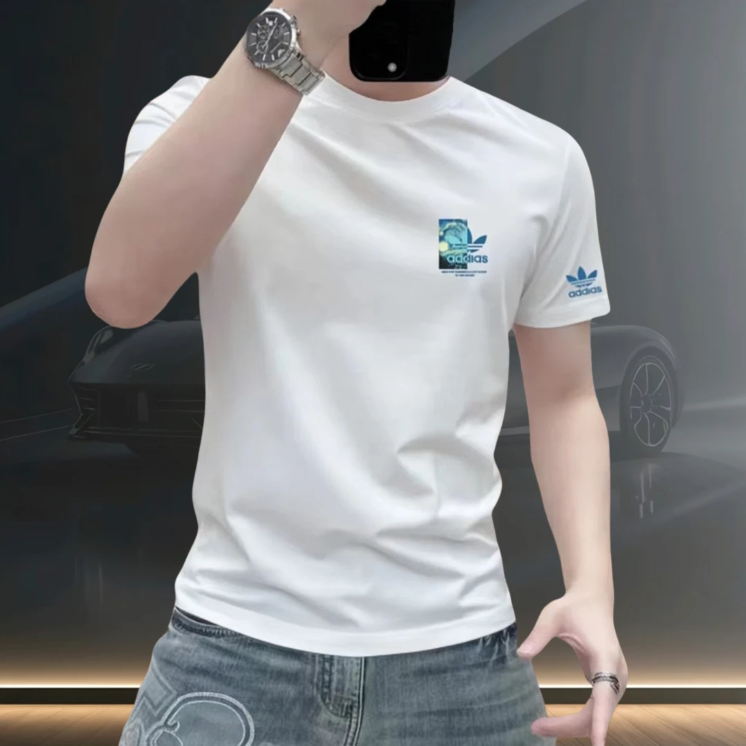 夏季新款人物T恤圆领短袖潮流高品质冰丝夏季修身型