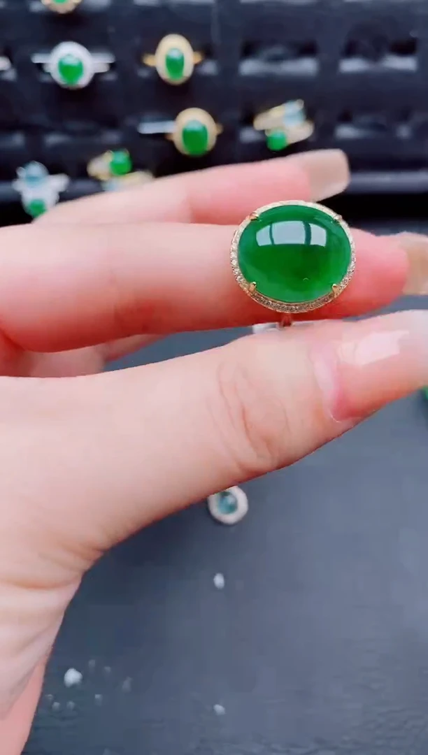 翡翠戒指银S925镶嵌天然a货翡翠303