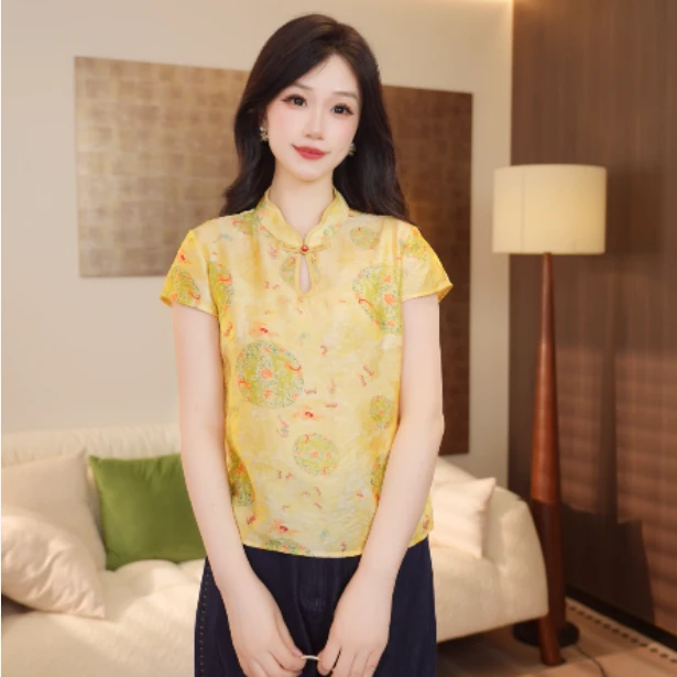 【‌之瑶】2025夏季新款新中式宽松减龄百搭小衫G8397