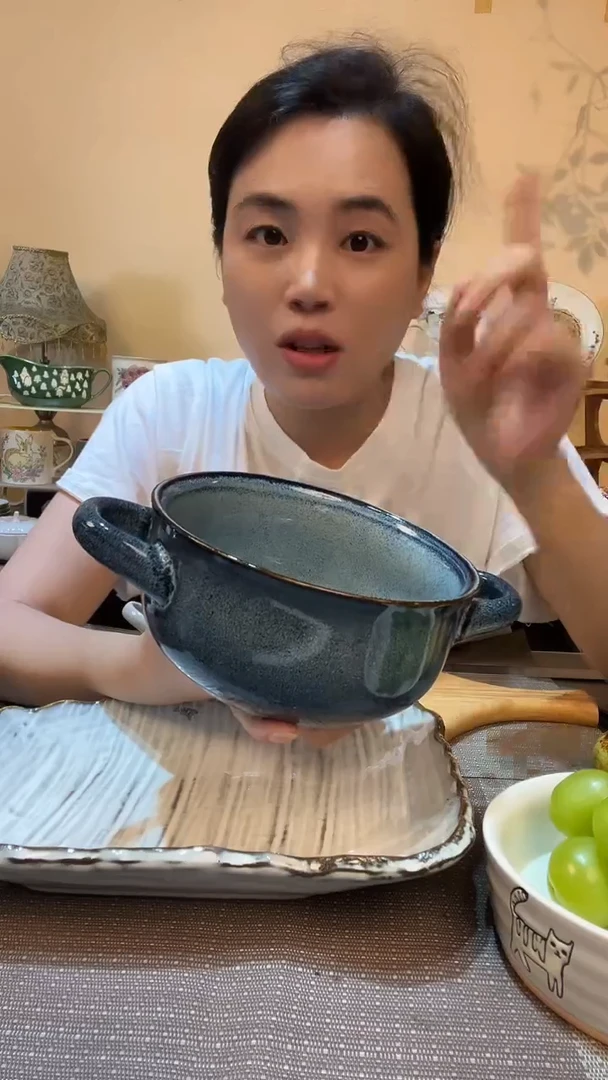 瓷片复古6英寸双耳碗 微瑕介意勿拍