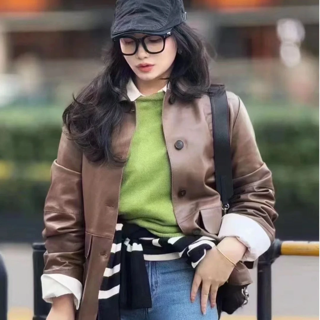 全新未使用 MaxMara 魔方JT 2025早春新款女款皮质外套夹克