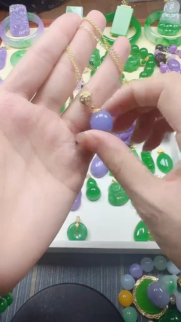 吊坠(赠链)14K金镶嵌翡翠15mm紫弹珠