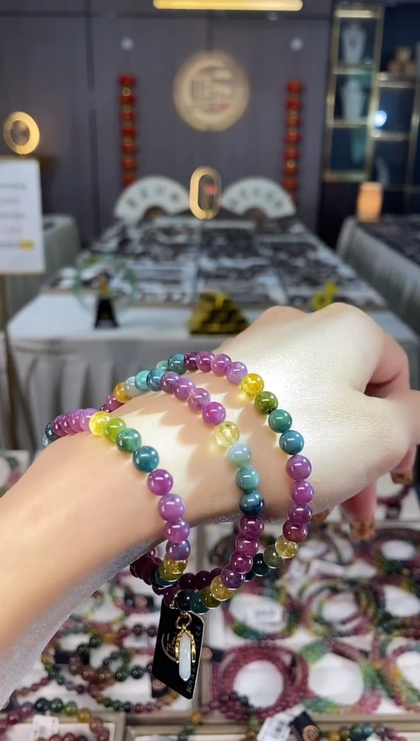 未镶嵌老矿碧玺色标三圈手串5mm+碧玺dan多样性发货一条