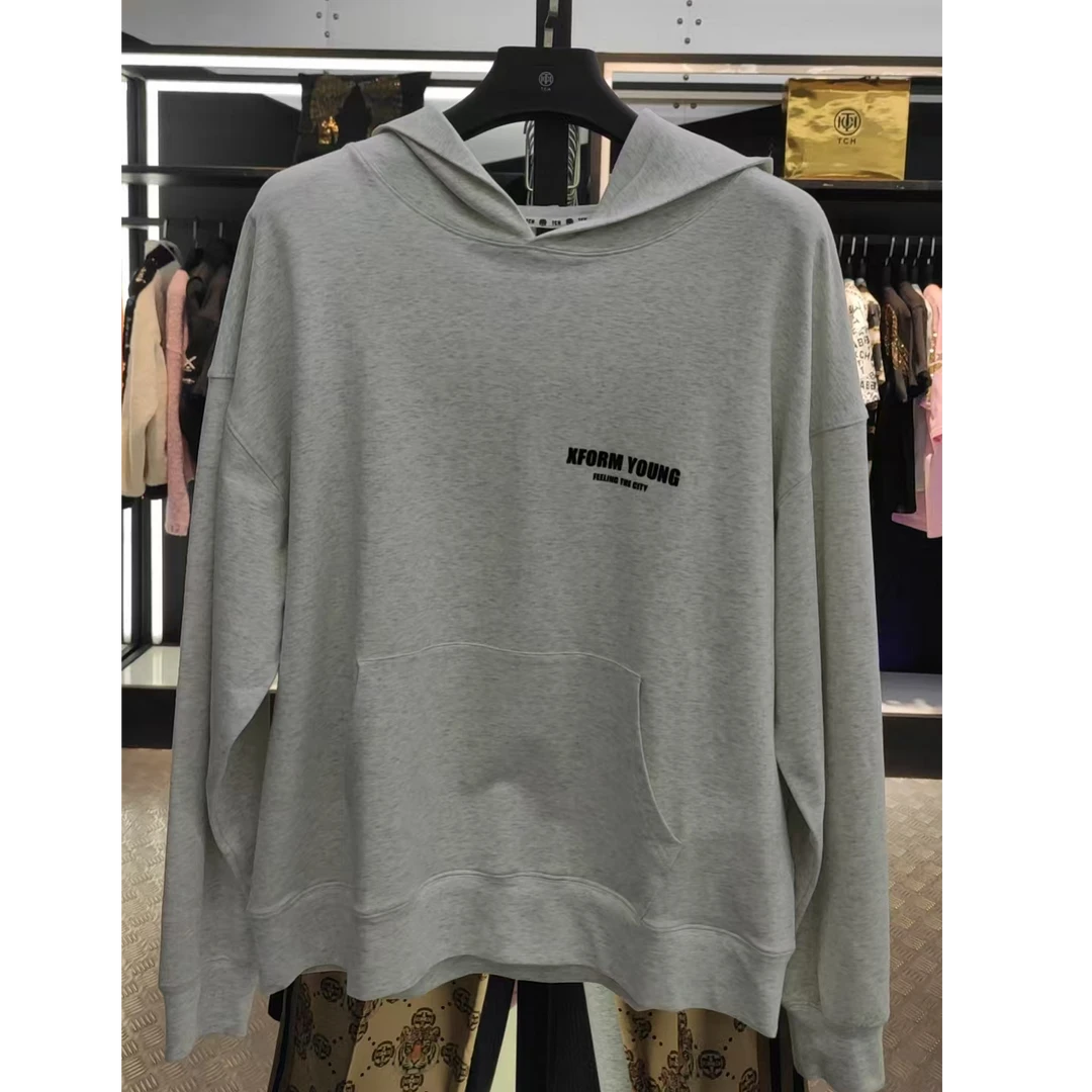TCH服饰店播-潮牌连帽时尚宽松灰色休闲百搭男女卫衣S72A126021