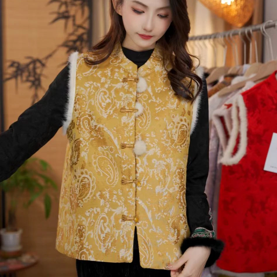 A48[镀金新年]秋冬新款新唐式国风保暖马甲