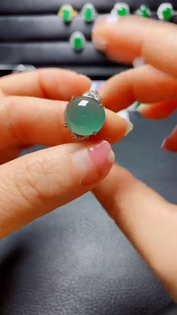 银S925镶嵌戒指翡翠 天然翡翠A货s925银镶