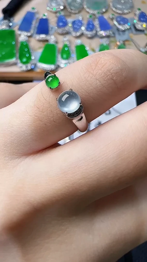 翡翠戒指18K金镶嵌戒指6