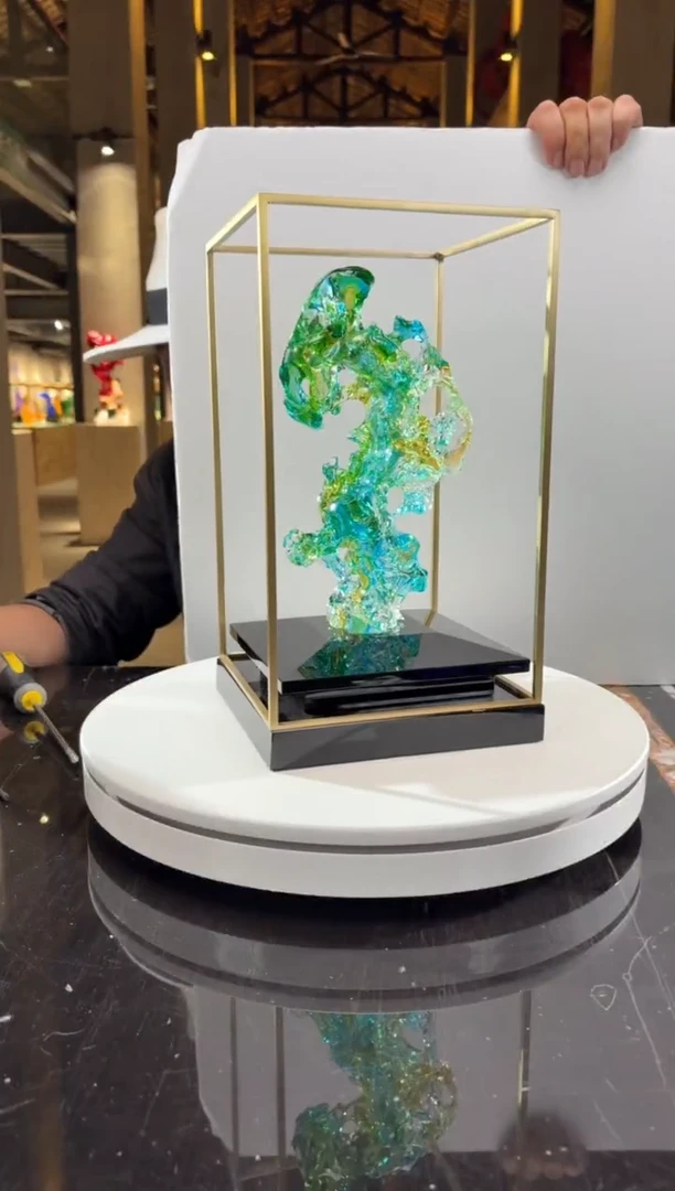 摆件CS0202001欧碧色小太湖石+定制黑底座架子