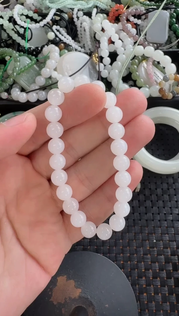 和田玉未镶嵌颈饰8mm白玉手串