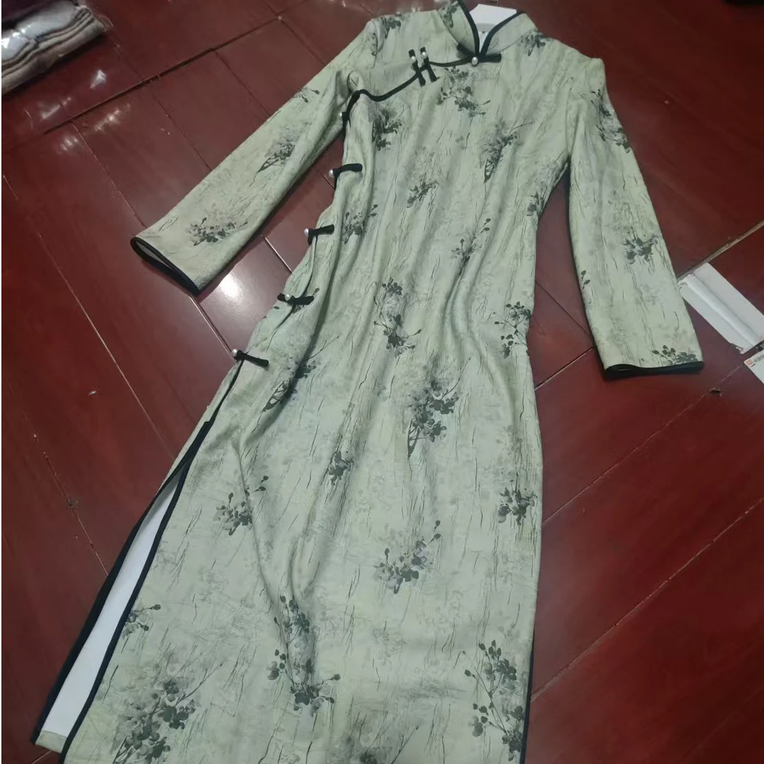 梦路 T611 冬季新款 滴墨 裙长120 加绒加厚长袖旗袍