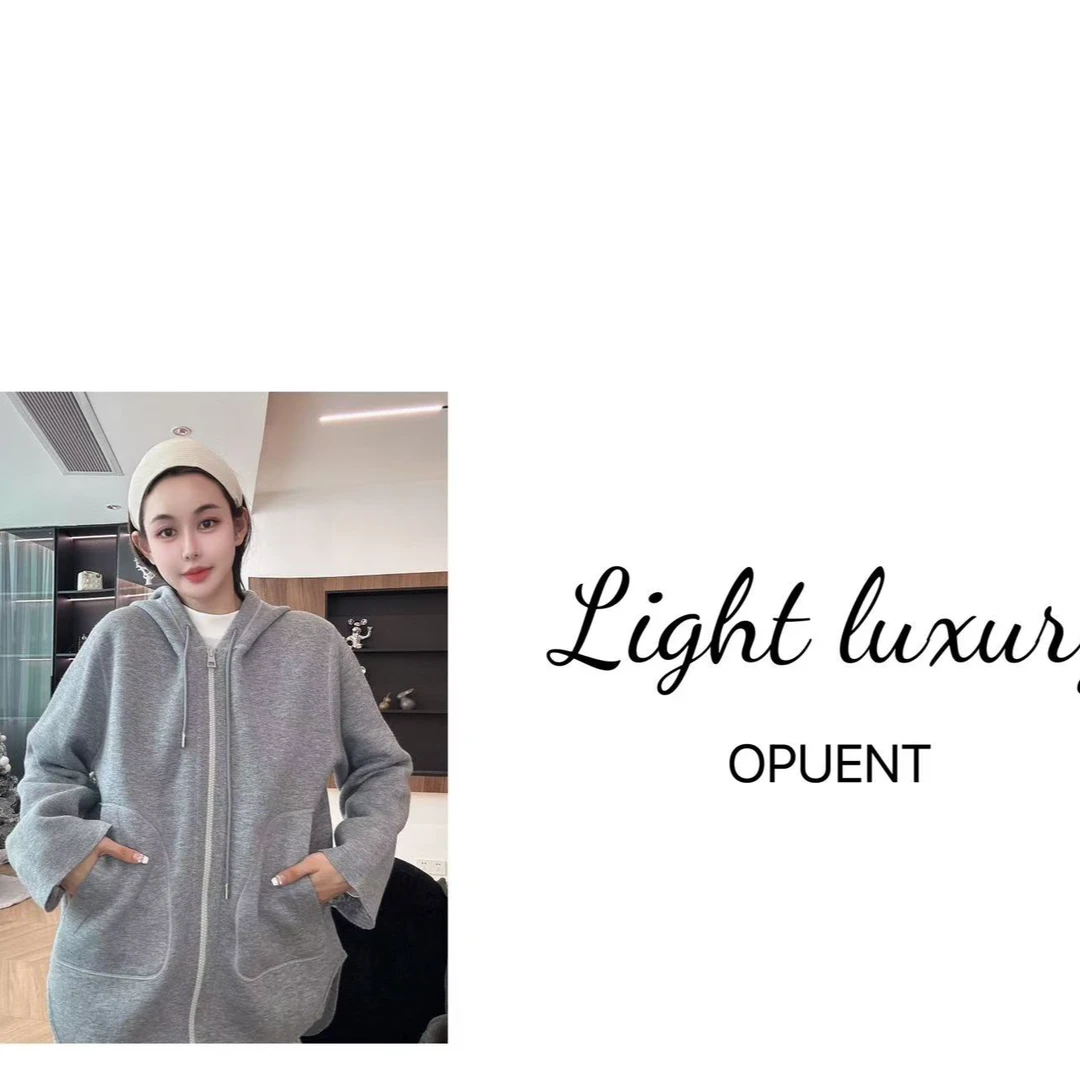 【披风帽衫0009】2024新款休闲气质针织提花字母连帽拉链外套上衣女