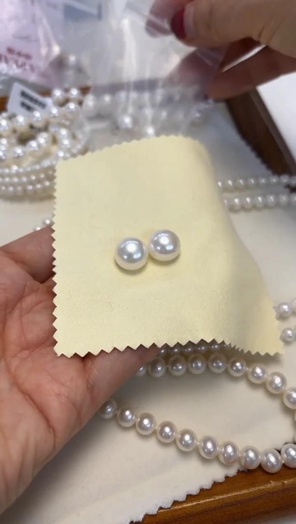 银S925镶嵌耳饰淡水珍珠11-12MM无核非正圆