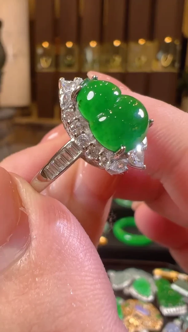 翡翠戒指银S925镶嵌天然A货翡翠HCH08多样性发一
